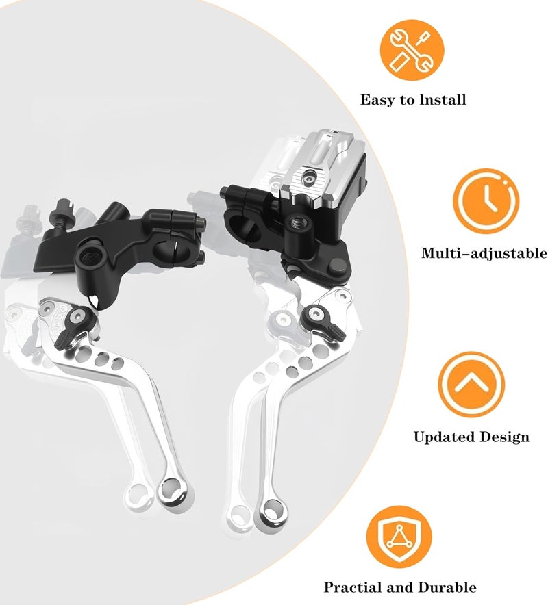 JXPANG Universal Motorcycle 7/8" 22mm Handlebar Brake Master Cylinder Clutch Lever CNC Left & Right Set Compatible with Harley Honda Kawasaki Suzuki Yamaha（ Piston Diameter 12.7mm (Silver) - Image 4